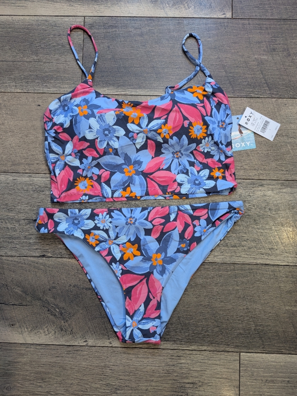 Roxy Floral Bikini Set in Blue, Pink & Orange - Picture 2 of 9